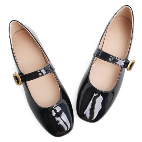 Stunner Women's Mary Jane Flats Fashion Round Toe Ballet Flats Comfort Slip On Flats Buckle Strap Dress Flats4