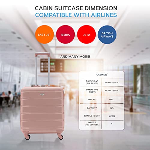 Flight Knight Lichtgewicht 4-wiel ABS Hard Case koffers Cabine & Hold Bagage Opties goedgekeurd voor meer dan 100 luchtvaartmaatschappijen, waaronder easyJet, British Airways, RyanAir, Virgin Atlantic, Emirates & Veel meer, Rosegoud, Cabin - 56x45x25cm, Bagage Set - Image 7