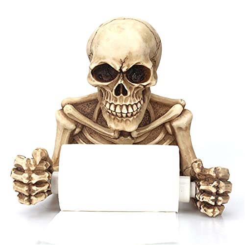Porte Papier Toilette, Rouleau de Papier Toilette Décoratif Crânes Squelettes, Décorations d'halloween Effrayantes, Porte Rouleau Papier Toilette Mural pour Salle de Bain et Cuisine (Résine) Cover