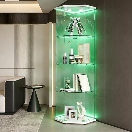 Julyue Pentágono Vitrina de cristal con LED...