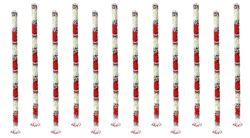 Image of Tia Crafts Artificial White Gajra Jasmine & Colourful Flower Strings for Wedding Decorations, Event Decor Perfect for Diwali, Ganpati & Pooja /Temple /Mandir Decoration, 5ft (12, Red - 5ft), 20 cm
