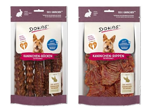 Dokas-Dog Kaninchen-Mix | Leckerli Bundle aus Rücken 120g & Rippen 100g | Herzhafter Belohnungssnack für Hunde