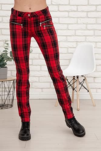 Rot-Schwarz Karierte Damenhose