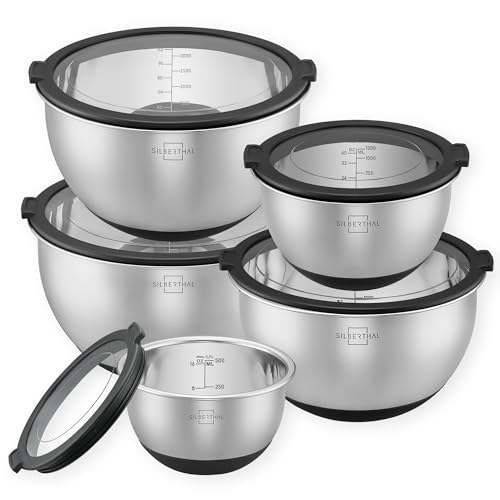 SILBERTHAL Set cuencos mezcladores de acero inoxidable - Ensaladera con tapa - Mixing bowl set