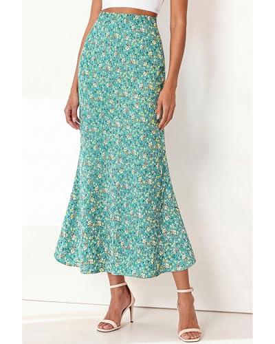 Image of BTFBM Satin Skirts for Women Trendy 2026 Summer Fall | High Waisted A-Line Leopard Print,Floral Print, Business Casual,Cocktail,Wedding Guest,Long Silk Midi Skirt