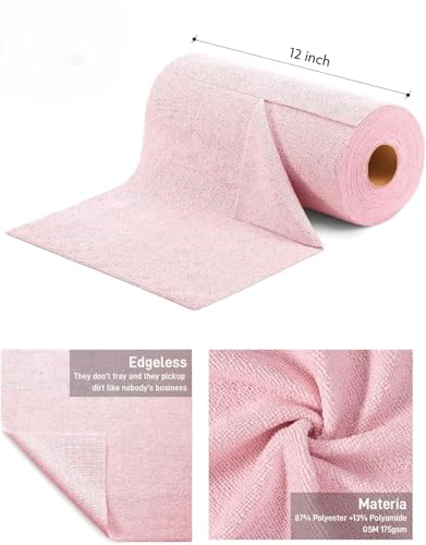 Image of 20-Count Microfiber Cleaning Cloth Multipurpose Cleaning Cloth Roll Pre-Cut Tear Away Microfiber Cleaning Cloth Roll Kitchen Cloth for Cleaning Highly Absorbent Reusable(Pack of-1) (Pink)