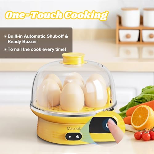 Rapid Egg Cooker, 7 Egg Capacity Rapid Egg Cooker for Hard Boild Eggs, Medium, Soft, Poached, Steamed Eggs, Electric Egg Boiler with Auto Shut Off, Alarm, Lemon Yellow
