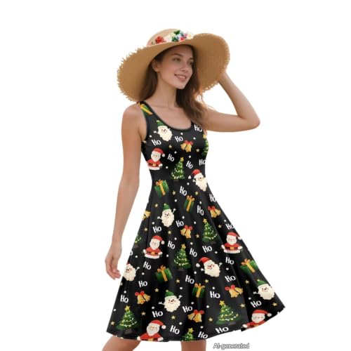 Image of Women Stylish Tank Dresses Sleeveless Round Neck Midi Casual Dress with Pocket for Summer