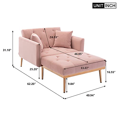 image for SLEERWAY Velvet 2 in 1 Chaise Lounge Chair Indoor, Modern Single Sofa 