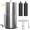Gravity-Fed Water Filter System, Cobectal 2.25G Countertop System with Black Elements 304 Stainless Steel Gravity Water Filter with Water Level Window, Anti-Slip Removable Stand & Water Spigot