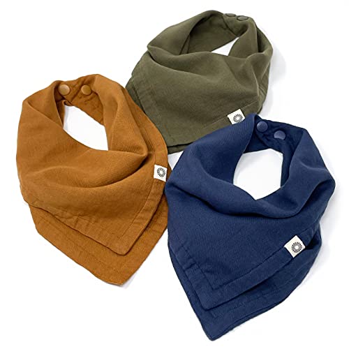 Image of Kishu Baby Indi GOTS Organic Muslin Baby Bandana Bibs for Boys and Girls, 4-Way Reversible Drool Bib Set