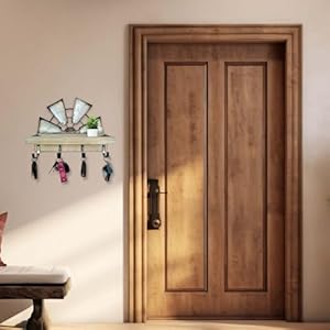 RootyHeart Windmill Key Holder Wall Mount Decorative Wall Mounted Key and Mail Rack with Shelf Farmhouse Wall Decor 4 Rustic Hooks for Coats Keys Gray Western Key Holder for Wall