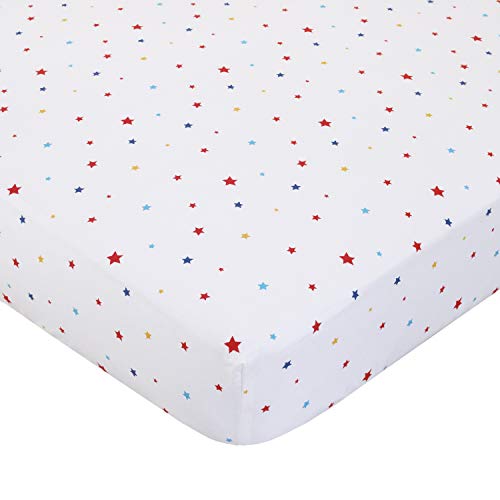 Image of ED Ellen DeGeneres Doodle Dog - 100% Cotton Fitted Crib Sheet, Multi Star Print, Ivory, Royal, Red, Yellow