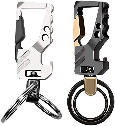 Exsun 2pcs Keychains, Key Chains for Carabiner Keychain Car Key chain Bottle Opener Keychain for Men and Women (Gold+Silver)