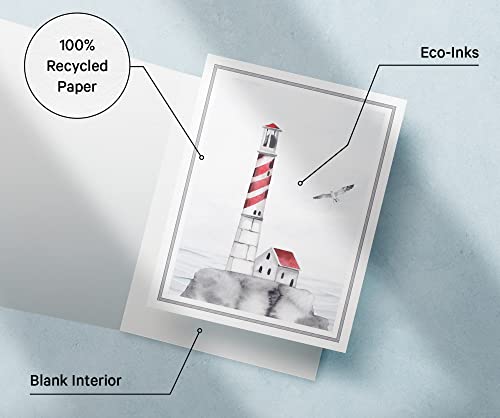 Image of Twigs Paper - 12 Nautical Lighthouse Note Cards - Greeting Cards for All Occasions - 3 Different Design Pack With Envelopes - Personalized Thank You Cards - Made in USA (5.5 x 4.25 inches,Set of 12)