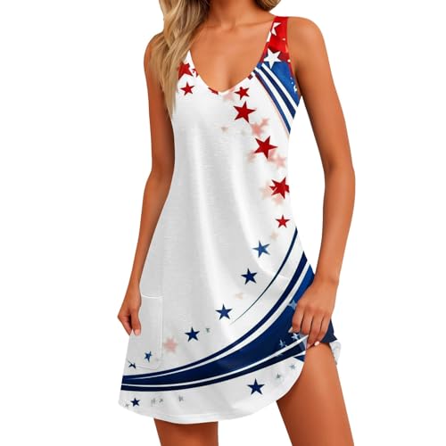 Red White and Blue Dress for Women O Neck Maternity Independence Day Sleeveless Fashion Dressy Festival Stars Stripe 4th of July Outfits Vestidos De Verano para Mujer 2025