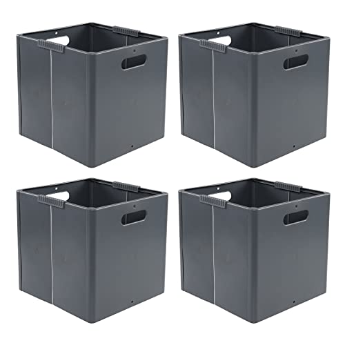 Waikhomes Plastic Collapsible Box with Handle, Foldable Square Cubes Organisers (Grey, Set of 4)
