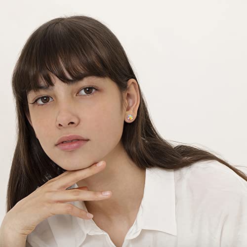 925 Sterling Silver Rainbow Enamel Daisy Flower Screw Back Earrings for Little Girls and Preteens - Vibrant Multicolored Petal Flower Earrings2