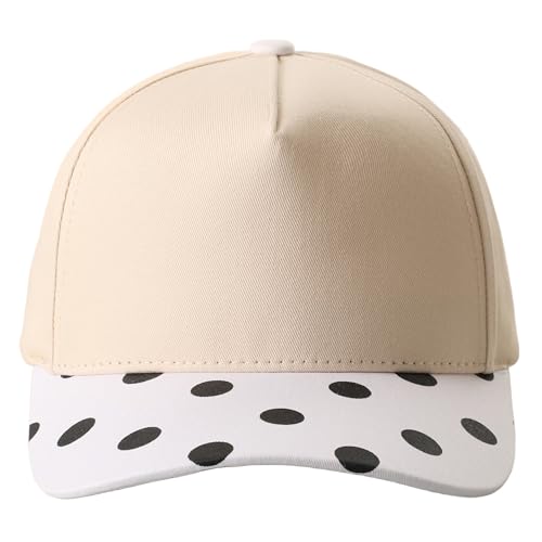 MIRMARU Blank 5 Panel Trucker Hat Adjustable Snapback Baseball Cap with Various Styles for Men and Women. (US, Alpha, One Size, Big Polka Dot Brim, White)