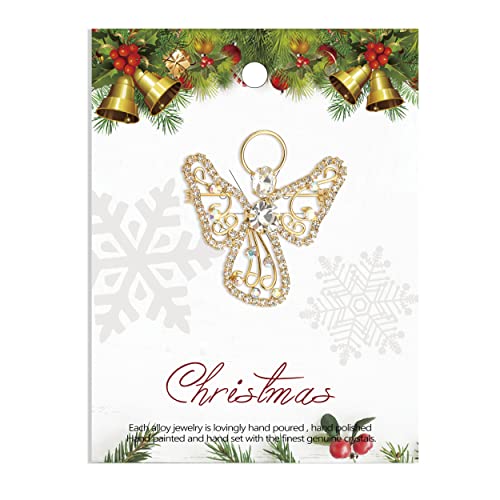 Lauren-Spencer Guardian Angel Pins Christmas Brooches And Pins For Women Girls Vintage Crystal Rhinestone Angel With Wings Brooch Pins Jewelry Holiday Gifts Christmas Angel Brooch Decorations (Guardian Angel Style A-Gold) #TOP4