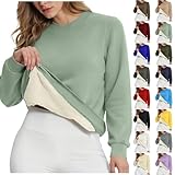 Pullover Damen Warm Rundhals Winter Fleece Sweatshirt Sherpa Gefüttert Langarmshirt Dicker Thermounterwäsche Teddy Fleecepullover Basic Casual Baumwolle Oberteil Thermo Unterhemd Pulli Winterpullover