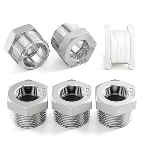 Image of 5PCS 304 Stainless Steel Reducer Hex Bushing, 1 inch NPT Male x 3 /4 inch NPT Female, Reducing Pipe Adapter Fitting