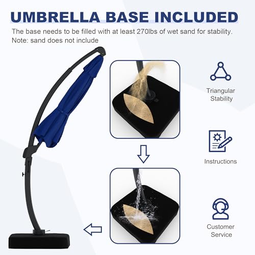 11FT Cantilever Patio Umbrella With Base Included, Cantilevers Outdoor Umbrella Heavy Duty Offset, Aluminium Curved Cantilever Umbrella