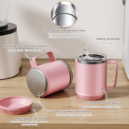 Image of Felibeaco 16oz Heated Coffee Mug with Flat Bottom for Rapid Heating, Stainless Steel Heated Coffee Cup Suitable for Different Coffee Mug Warmer /Heaters, Heated Mug /Cup for Home and Office Desk,Pink