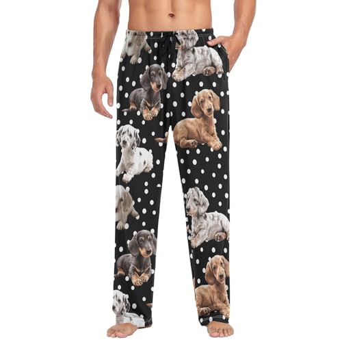Dachshund Bones Print Pajama Pants Dog Paws Men's Pajama Bottoms Lounge Sleepwear PJs Casual Lightweight Sleep Pants L3