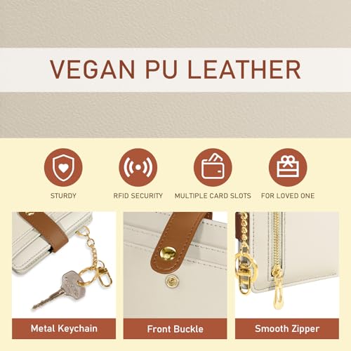 Image of Jogjam Small Ladies Wallet, Rfid Slim Thin Compact Credit Card Women Wallet, PU Leather Bifold Cash Wallet, Zipper Coin Pocket & ID Window, Female Gifts Beige and Caramel