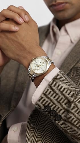 Image of Emporio Armani Stainless Steel Analog Beige Dial Men's Watch-Ar11605, Band Color-Two-Tone