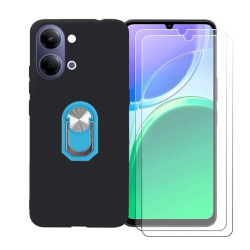 CongJiaLingXi �P�[�X �K�p �� Vivo Y11d (6.74") �����O�T�|�[�g+ [2�p�b�N]�����K���X�X�N���[���v���e�N�^�[�A�_��ȃV���R�[���V�F���o���p�[TPU�ی�J�o�[�������,��