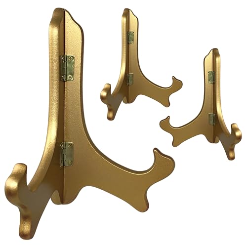 BANBERRY DESIGNS Gold Metallic Wood Easels Premium Quality Display Plate Stand Holder - 7