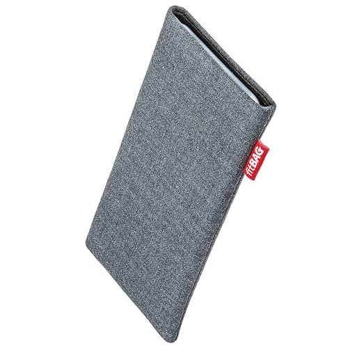Pochette iPhone 15 Pro Max fitBAG Jive grise sur mesure en tissu
