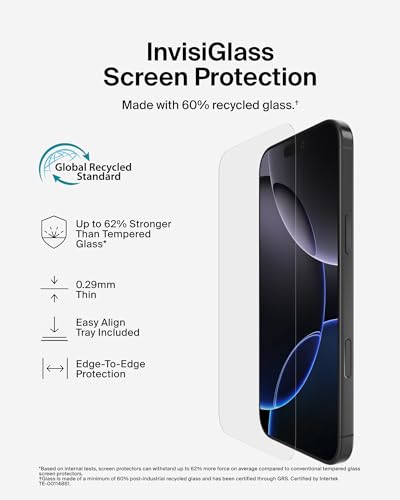 Belkin Protetor de tela ScreenForce InvisiGlass tratado para iPhone 16 Pro Max, proteção contra impa
