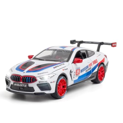 Image of WORSHIPER 1:32 B-M-W M8 GTE Exclusive Alloy Metal Die-Cast Pull Back Car | Openable 4 Doors with Light and Music | Best Boys� Gift Toy (1:32 B-M-W M8 GTE White)