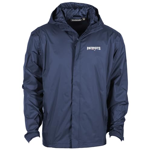 Dunbrooke Ladies Tropic NFL New England Patriots, Waterproof Packable Full-Zip Hoodie Jacket Lightweight, Navy, XL