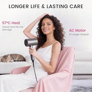 CASAMAA Professional Ionic Hair Dryer Powerful AC Motor Quick Drying with 2 Speed 3 Heat Setting, Cool Shot Button with 1 Diffuser & 2 Concentrator, Hairdryers for Women Man