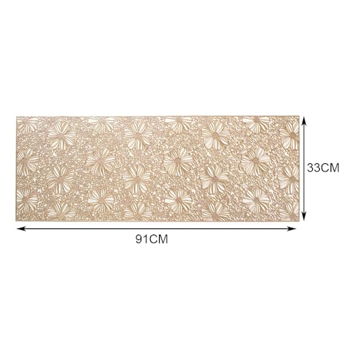 Hosoncovy Hollow Table Runner Non-slip Decorative PVC Table Mats Placemat Protective Heat Resistant Mats for Home Party Kitchen Dining Wedding Decor (91CM X 33CM) (Gold) - Image 3