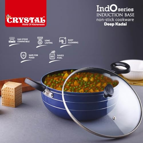 Image of Crystal Indo Series Non Stick Induction Base Deep Kadai 280Mm with Glass Lid