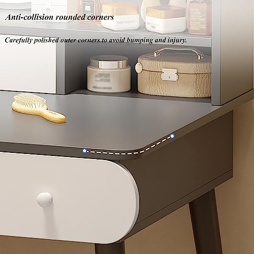 Mesa de tocador con espejo iluminado LED y cajones con tres modos de luz regulable 6
