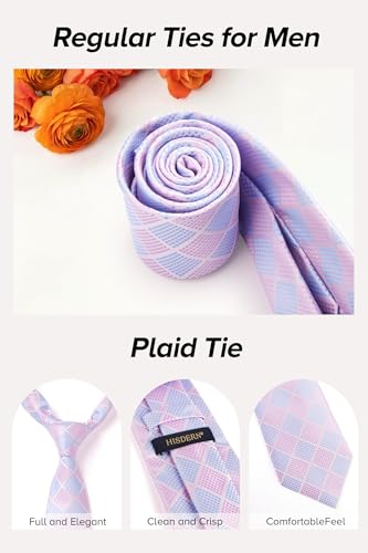 Image of HISDERN Ties for Men Formal Business Plaid Checked Mens Ties and Pocket Square Set Classic Wedding Necktie Handkerchief