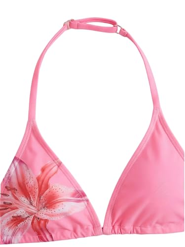 Image of RoseSeek Girl's Tie Dye Smocked 2 Piece Swimwear Sets Backless Halter Bikini Cute Brief Bathing Suit