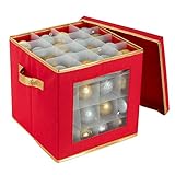 Simplify 64 Count Large Storage Box | Dimensions : 12.01 x 12.01 x 12.01 | Stackable Dividers | Holds up to 64 Ornaments | Red | Easy Carry Handles | Collapsible | Christmas Organization