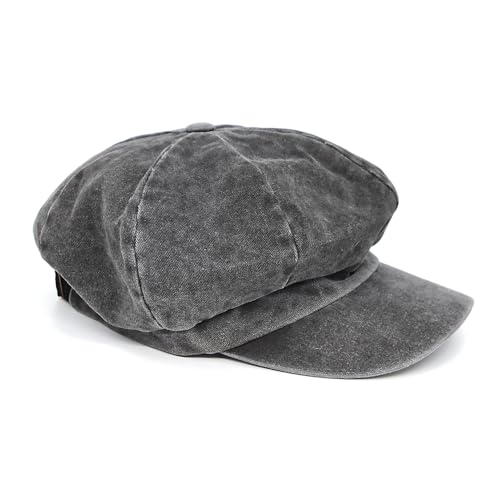 WITHMOONS JDG1582 - Gorro de sarga de algodón para chico estilo panadero liso, Carbón, M