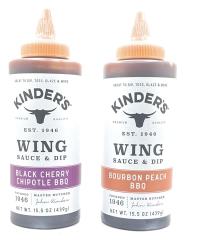 Kinder's Marinades, BBQ, Dipping & Wing Sauces - 2 bottles (Black Cherry Chipotle & Bourbon Peach Wing)