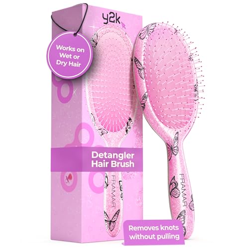 FRAMAR Y2K プリントヘアブラシ デタングラー – 女性用ウェットヘアブラシ、女性用ヘアブラシ、白黒市松模様のヘアアクセサリー、女性用ヘアブラシ、セピロスパラカベッロ – もつれ解消ブラシの商品画像（Amazon）