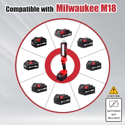 AUTOJARE Cordless LED Work Light for Milwaukee m18 18V 2500LM Battery Light with Hook Portable Inspection Light for Car Repair, Workshop, Camping, Outdoor (2 Modes, NO Battery)