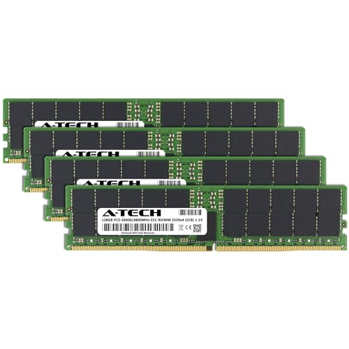 Image of A-Tech 512GB Kit (4x128GB) DDR5 4800MHz PC5-38400 ECC RDIMM 4Rx4 2S2Rx4 (EC8 10x4) Quad Rank 1.1V ECC Registered DIMM 288-Pin Server RAM Memory Upgrade Modules (A-Tech Enterprise Series)