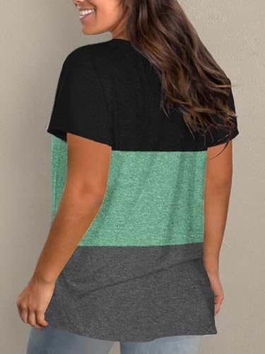 Image of DOLNINE Plus-Size Tops for Women Casual Short Sleeve Color Block T-Shirts | Basic Going Out Tees, Summer Trendy Loose Fit Tunics